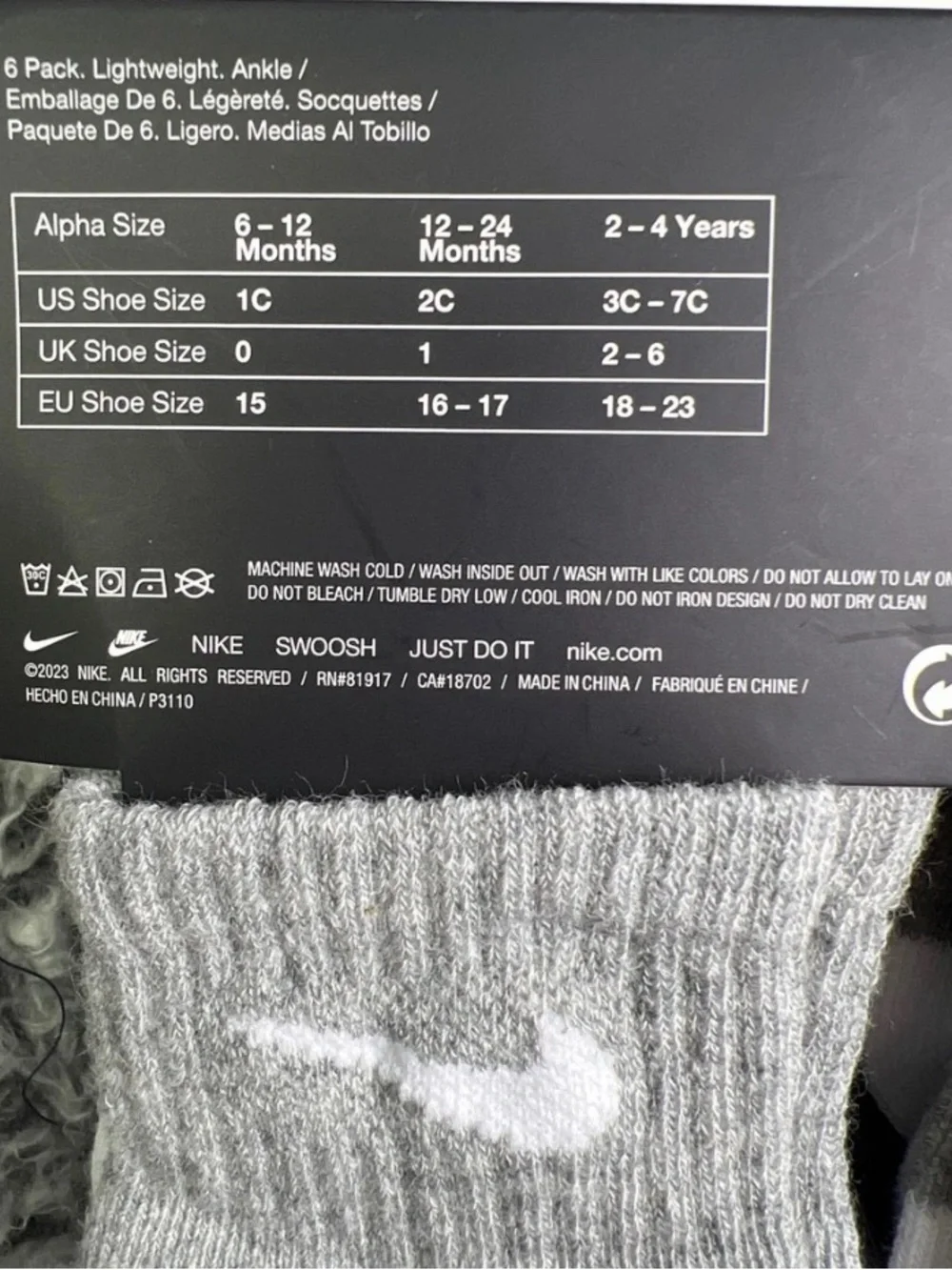 Nike Gray & White Baby Ankle Socks - 6 Pack